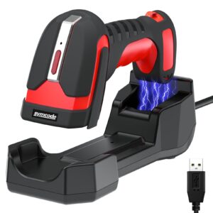 industrial 2d bluetooth barcode scanner with charging base,bluetooth & 433mhz wireless 2-in-1 1968ft transmission distance,auto-scanning available,support on dpm code