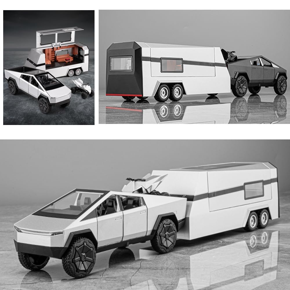 1/24 Toy Trucks and Trailer for Boys Adults, Diecast Metal Pickup Trailer RV Model Kit, Pickup Truck Model Toy with Motorcycle, Truck and Trailer Toys for Birthday Gift