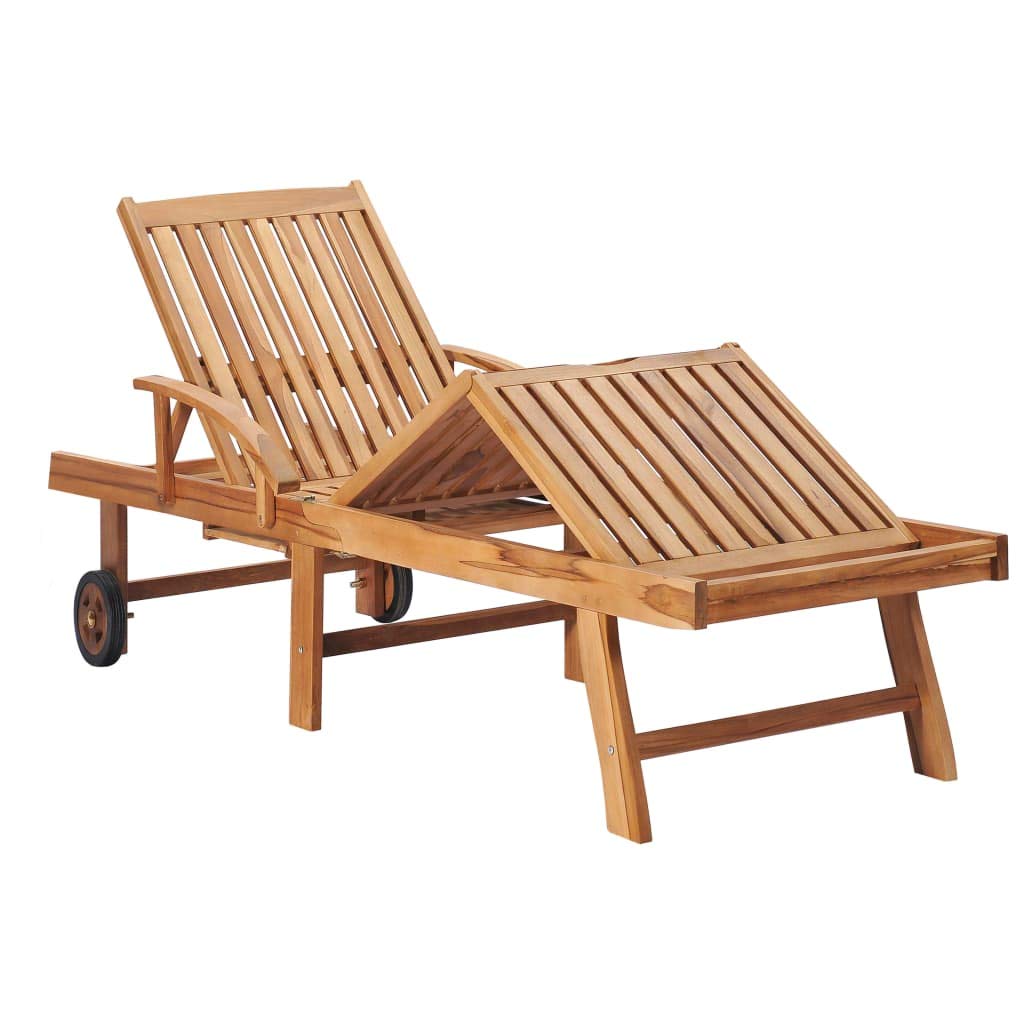 vidaXL Solid Wood Teak Sun Loungers with Wheels, Adjustable Patio/Outdoor/Garden Daybeds, Royal Blue Cushion, Side Table Included