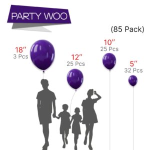 PartyWoo Dark Purple Balloons 85 pcs Purple Balloons Different Sizes Pack of 18 12 10 5 Inch Purple Balloon Arch Kit Balloon Garland for Birthday Halloween Graduation Party Decorations Purple-Y16