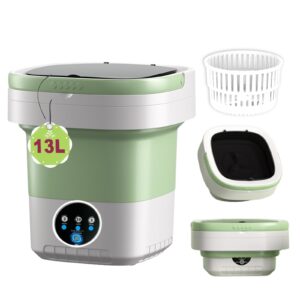 portable washing machine,15l foldable mini washer with basket spin,compact washer and dryer with 3 cleaning modes for underwear (green)