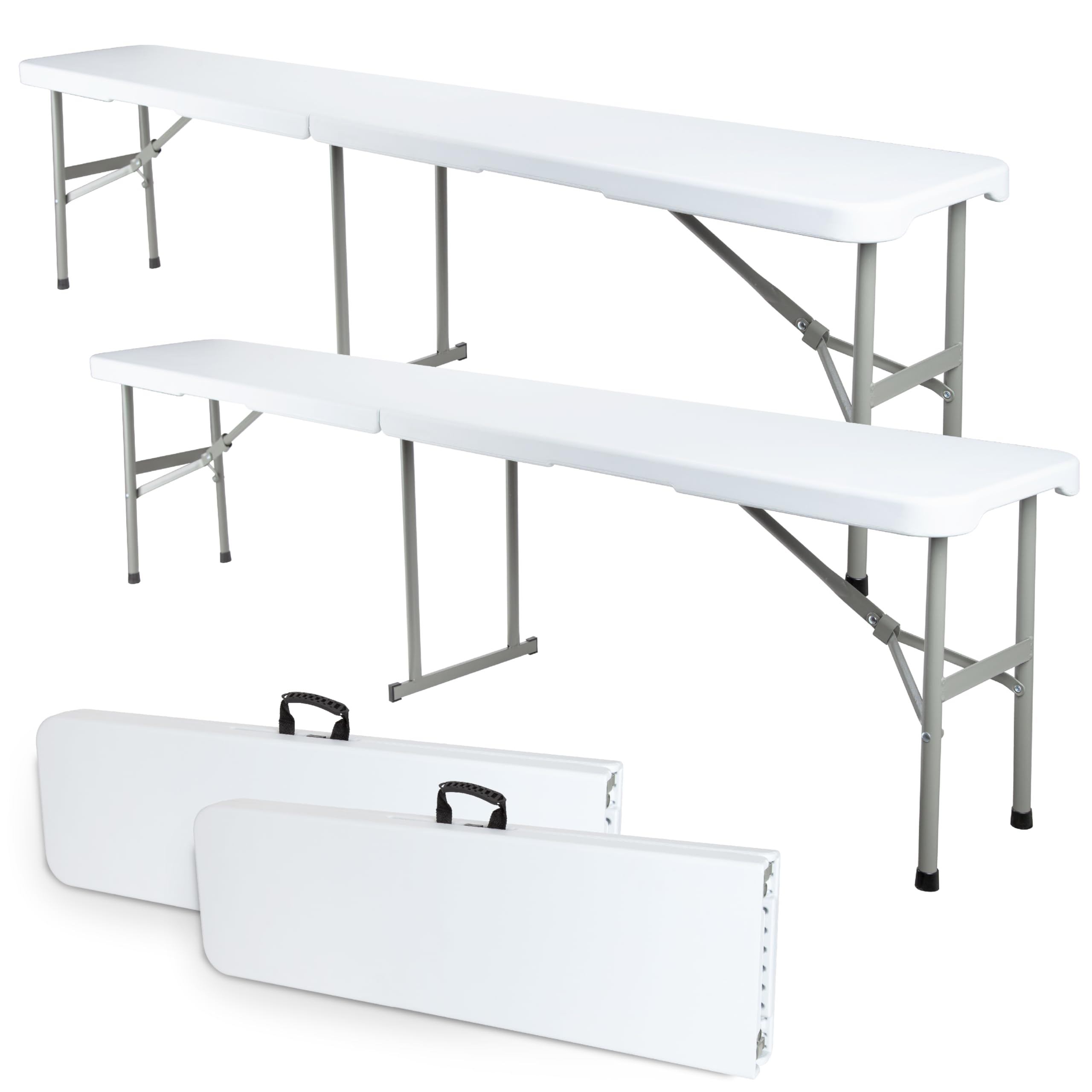 CARTMAN 6 feet Plastic Folding Bench,Portable in/Outdoor Picnic Party Camping Dining Seat, Smooth HDPE Tabletop, 2 Pack, White