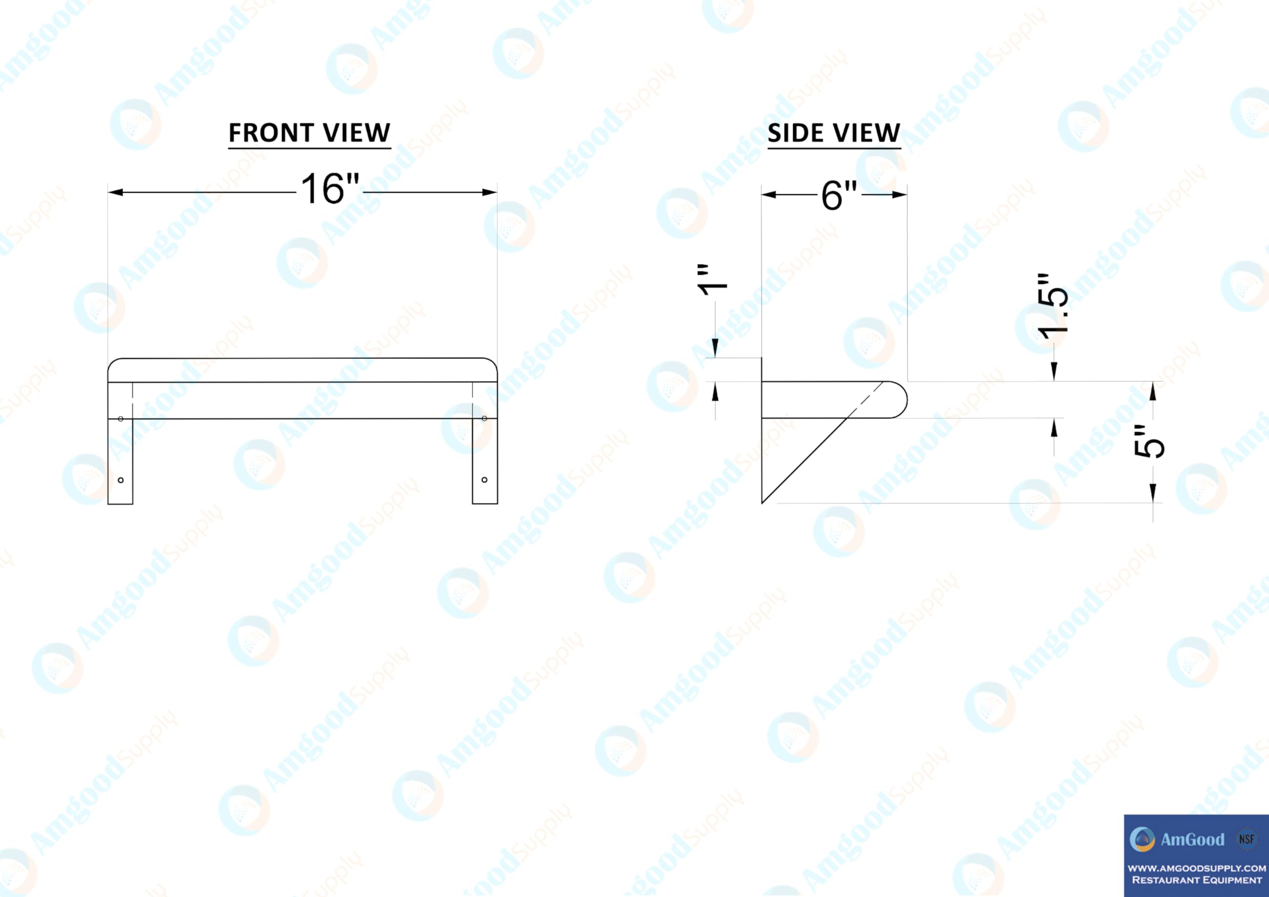 AmGood 6" X 16" Stainless Steel Wall Shelf | NSF | Metal Shelving | Garage, Laundry, Storage, Utility Room | Restaurant, Commercial Kitchen