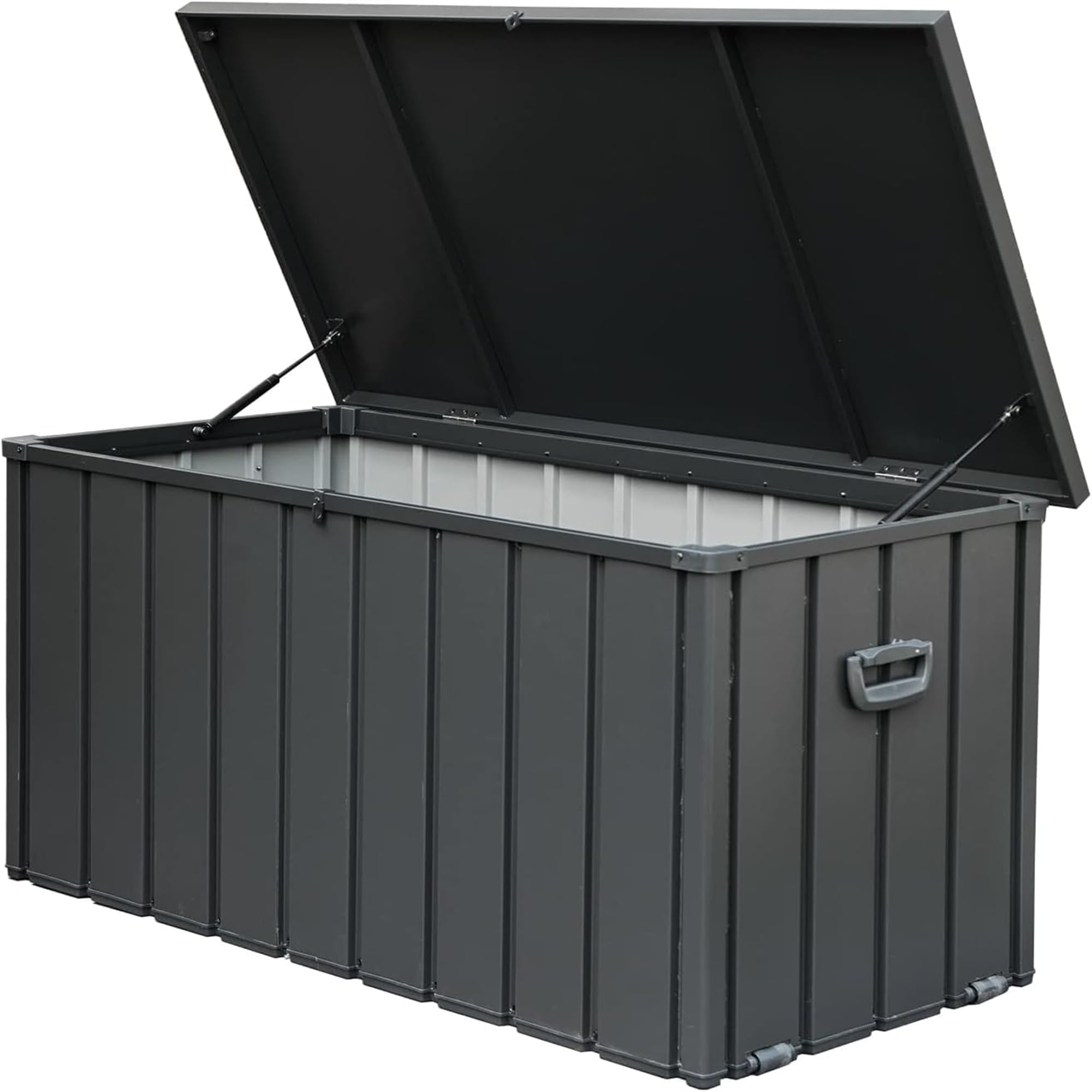 CHUNLY 160 Gallon Waterproof Deck Box with Lockable Lids, Patio Storage Box with Mobility Rollers, Outdoor Storage Bench for Outside Furniture Cushions, Pillows & Garden Tools (Dark Gray)