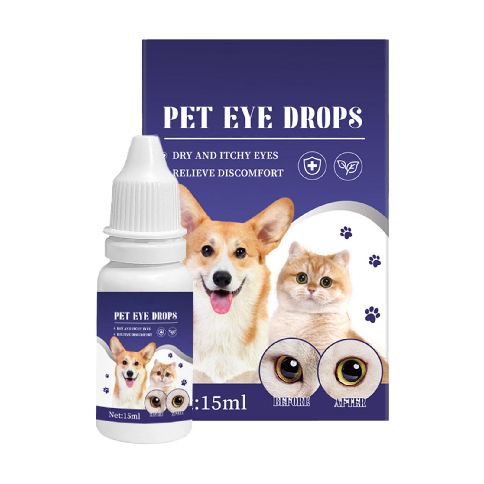 Generic Dogs Eye Drops - 15ml Plant Extract Solution Mild, Instant Relief Soothing Hydration Eye Drops | Multi Uses Swollen Eye Remedy Drops, Eye Wash & Tear Stain Remover for Cat and Dog Eye Care