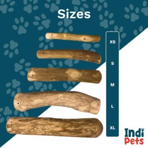 INDIPETS Coffee Wood Dog Chew Stick Stress Relief Toy: Natural Durable Real Wooden Bone Sticks for Dogs, Safe Dental Cleaning Chews for Teething Puppy | X-Small, Natural (PN: 50011)