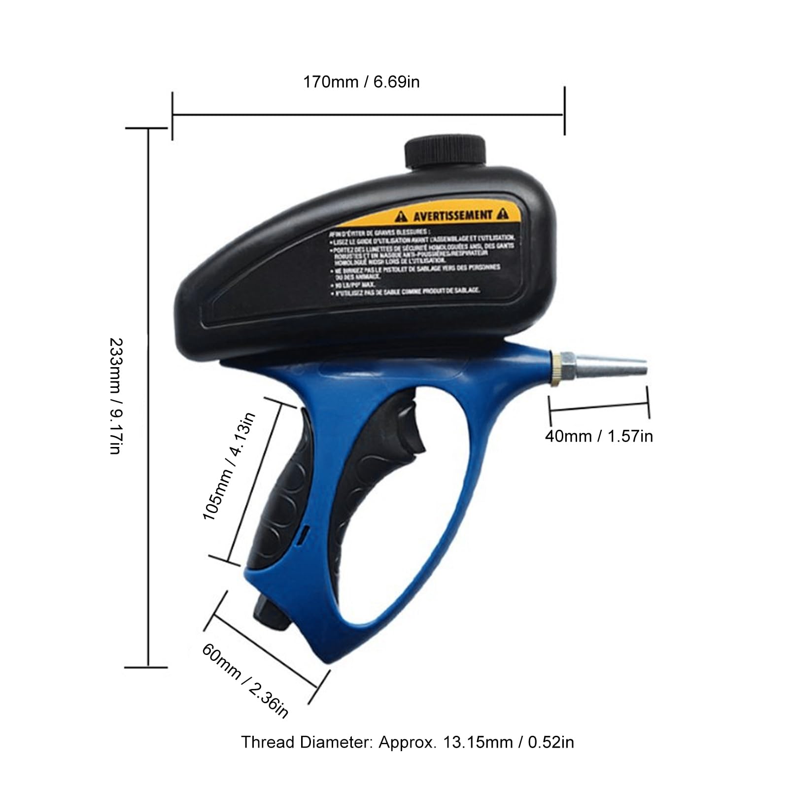 Sand Blasting Fast Plug in Connector Soda Blaster 90PSI Pressure 500ml Capacity for Manual Automatic and Furniture Repairs