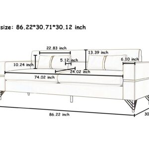86 " Velvet couch, 3 Seater Sofa Oversized with 2 Pillows, Modern Loveseat Sofa with Armrest, Mid-Century Tufted Sofabed , Comfy Couches for Bedroom, Sofa Couch for Office,Living Room,Apartment, bige