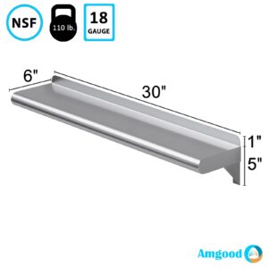 AmGood 6" X 30" Stainless Steel Wall Shelf | NSF | Metal Shelving | Garage, Laundry, Storage, Utility Room | Restaurant, Commercial Kitchen