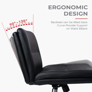 KLASIKA Office Desk Chairs Armless No Wheels,Cross Legged Ergonomic Office Chair Adjustable Swivel PU Leather Thick Padded Computer Chair Wide Seat for Home Bedroom Office, Black 1Pack