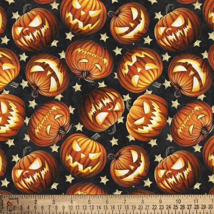 David Textiles Halloween Spooky Jack-O-Lanterns Digital Cotton Fabric by The Yard