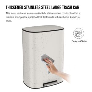 13 Gallon Pedal Trash Can, 50L Stainless Steel Waste Bin with Soft-Close Silent Lid and 30 Garbage Bags, Garbage Can for Home, Kitchen, Commercial, Office, Withe