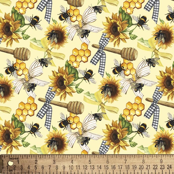 David Textiles Bees Honey Sunflowers Cotton Fabric by The Yard