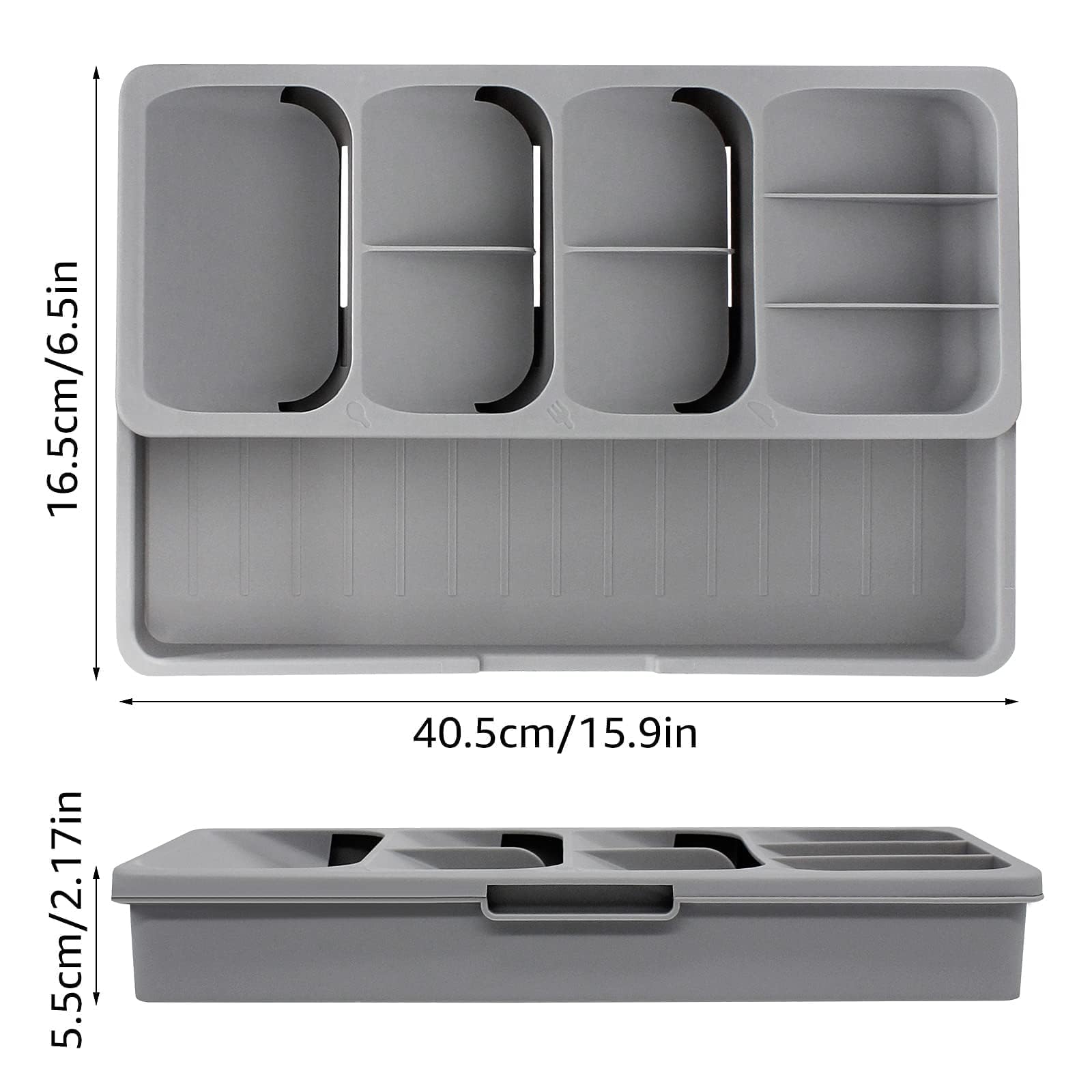 nebxazw Kitchen Drawer Organizer Tray,Drawer Organiser,Cutlery Tray,Expandable Utensil Tray for Kitchen,Compact Plastic Storage Organisation for Spoons