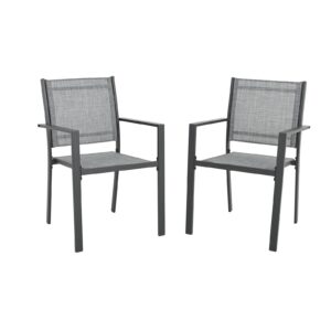 olaterior patio dining chairs, outdoor dining chair set of 2, stackable outdoor chairs, all-weather textilene chair with armrest, modern sling patio furniture chair for lawn deck, pool, mixed grey