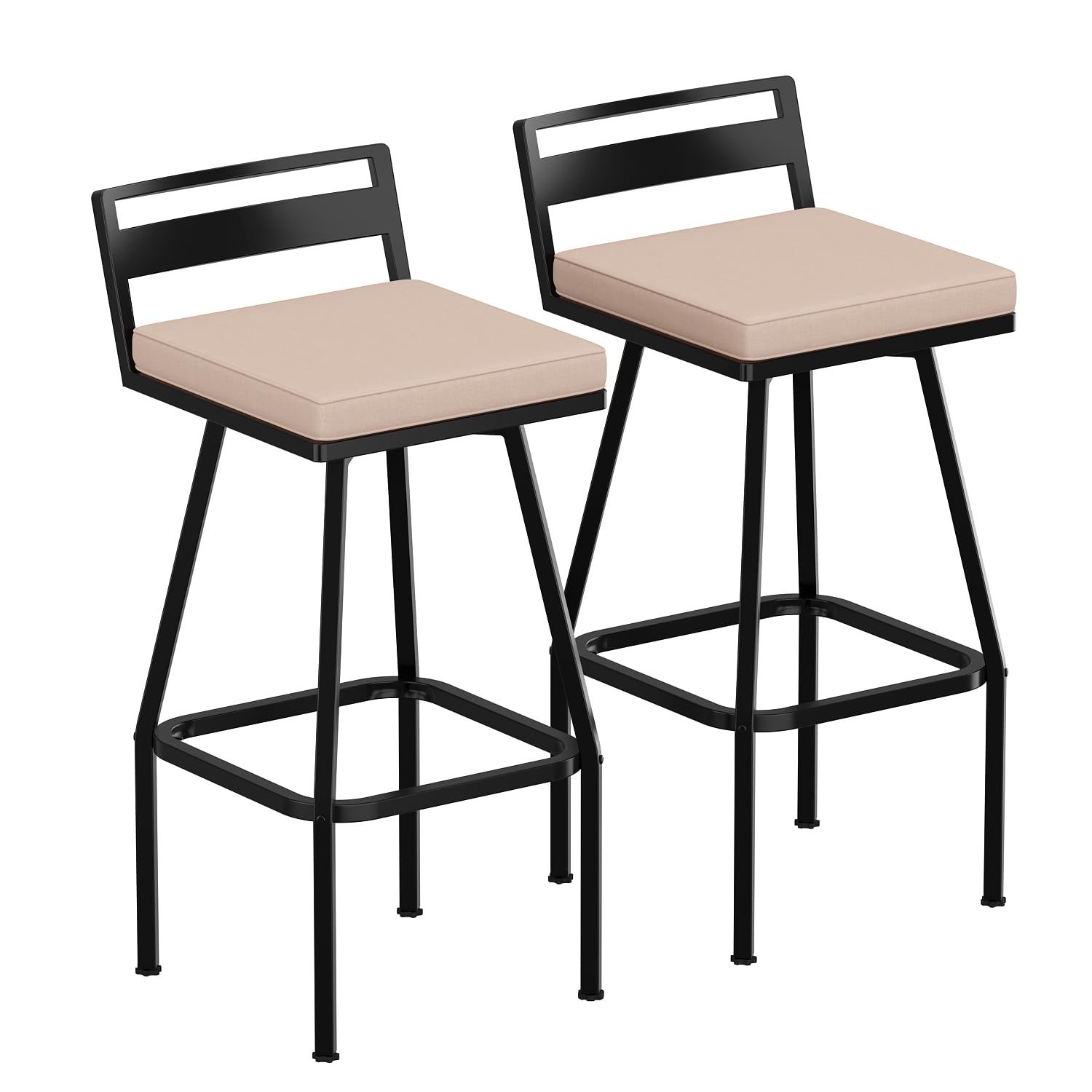 Lovinouse 27" Height Low Back Swivel Bar Stools with Cushion Set of 2, Outdoor Patio Wrought Iron Chair Set, Outside Metal Bar Chair, Height Barstool for Bistro Lawn, Garden, Backyard, Indoor