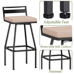 Lovinouse 27" Height Low Back Swivel Bar Stools with Cushion Set of 2, Outdoor Patio Wrought Iron Chair Set, Outside Metal Bar Chair, Height Barstool for Bistro Lawn, Garden, Backyard, Indoor