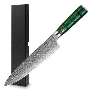 zf 8 inch damascus kitchen chef knife professional japanese vg10 super steel 67 layers santoku knife cooking knife utility knife for meat vegetable fruit (ye008)