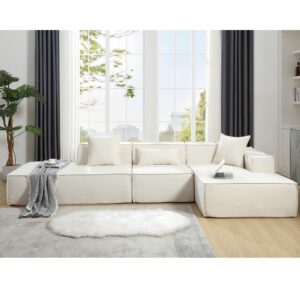 HZANHY 129" Modular Sectional Sofa Couch, L-Shape Upholstered Cloud Couch, Modern Minimalist Couches for Living Room, Deep Seat Corner Couch, Right Facing Chaise