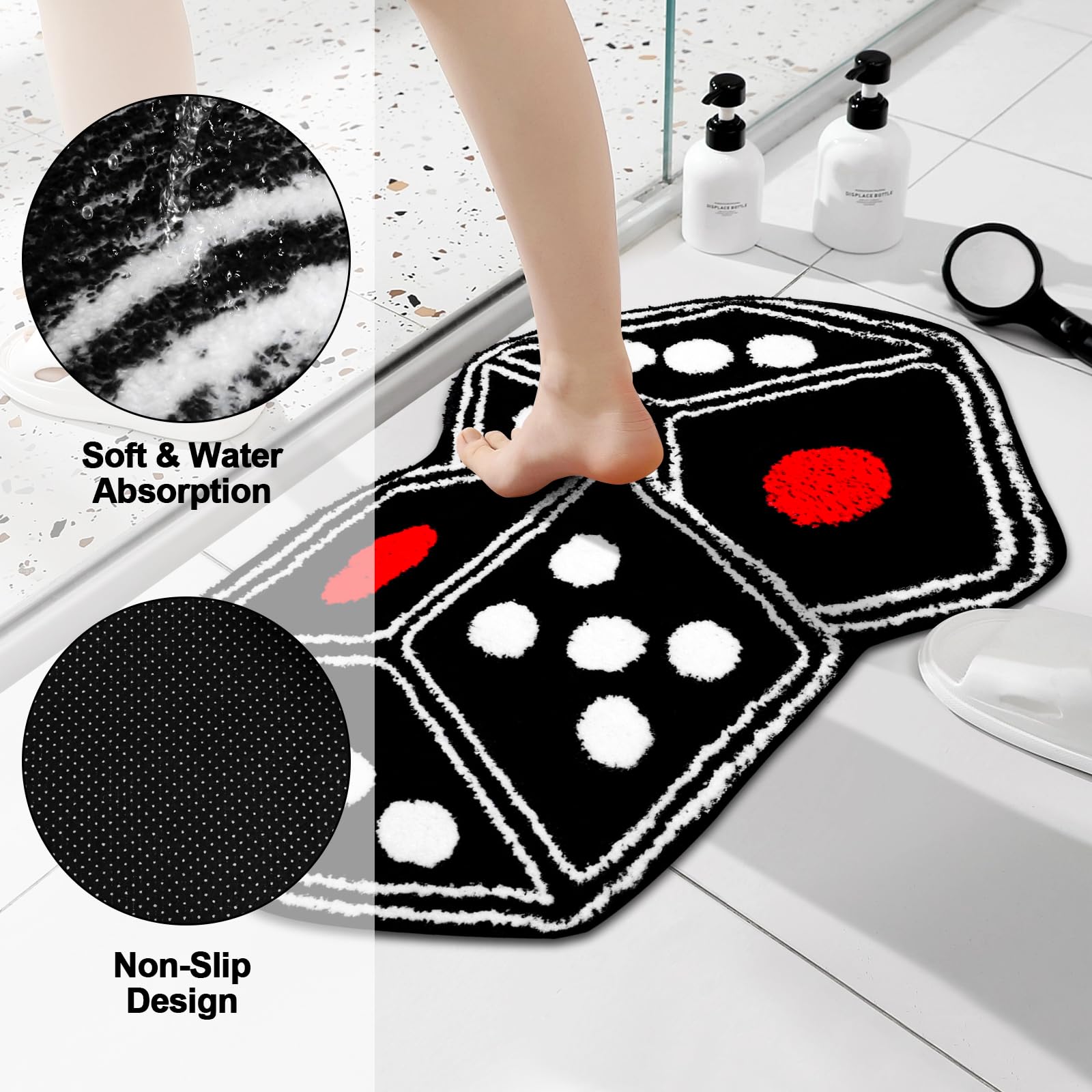 Dice Rug, Cool Dice Decor Mat, Unique Aesthetic Retro Small Area Rugs, Machine Washable Non-Slip Tufted Dice Rugs for Bathroom Bedroom Kitchen Y2K Room Decor (31.5" X 47.2" Black)