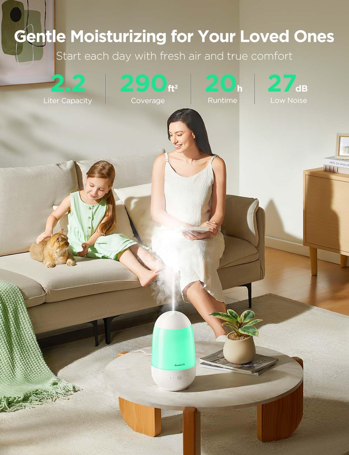 GoveeLife Smart Mini Humidifier for Baby Nursery, Top Fill Cool Mist Humidifier with Scent Diffuser & Nightlight, Built-in Sensor, Works with Alexa, Ultrasonic Humidifiers for Home, Bedroom and Plants