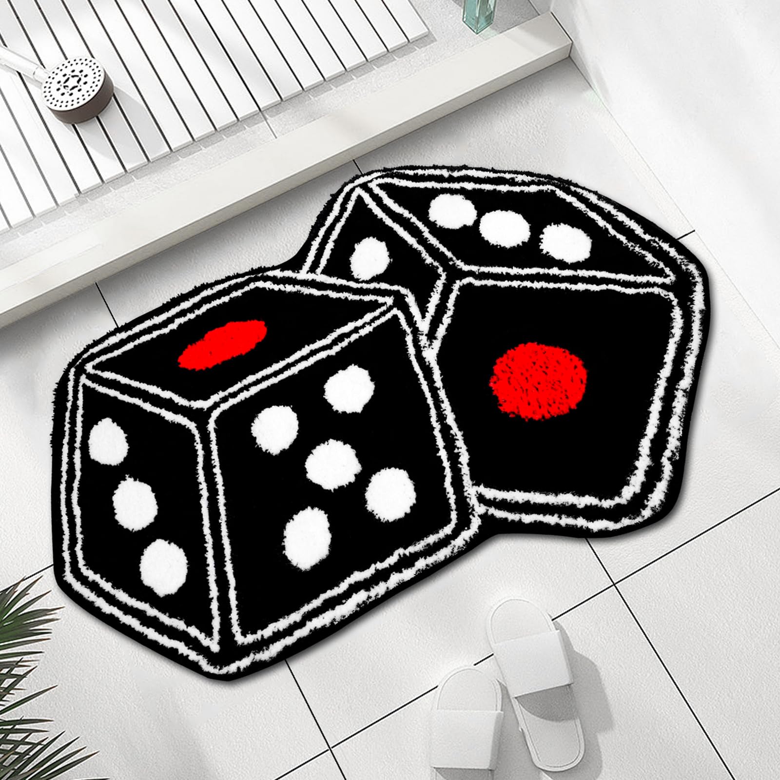 Dice Rug, Cool Dice Decor Mat, Unique Aesthetic Retro Small Area Rugs, Machine Washable Non-Slip Tufted Dice Rugs for Bathroom Bedroom Kitchen Y2K Room Decor (31.5" X 47.2" Black)