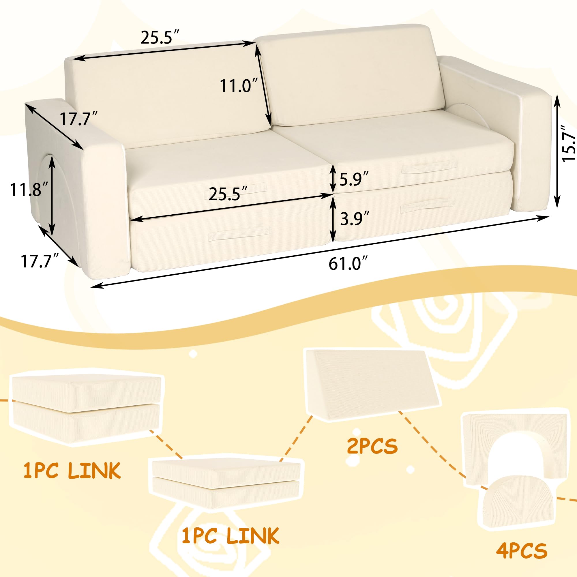 CATMIX Modular Kid Play Couch, 10PCS Kids Couch Sectional Sofa Soft & Stylish Toddler for Playroom Bedroom, Kids Adults, Floor Foam Sofa for Boys and Girls (Beige)