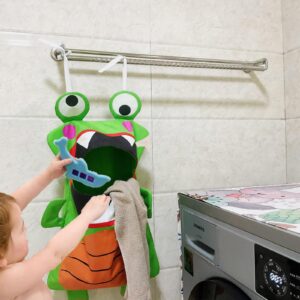 Trantranapa 42 x 19” Funny Frog shape Door Hanging Laundry Hamper Bag with Adjustable Handle Wall-mounted Storage Bag For Clothes Toy Laundry Closet Collector over the door hamper Bag (Frog Shape)