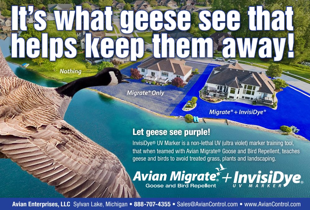 Goose Repellent UV Marker, Goose and Bird Detterent for Avian Migrate, Improves The Longevity of The Avian Migrate, Trains Geese and Birds to Avoid Areas, Invisidye (Two 8 oz Bottles)