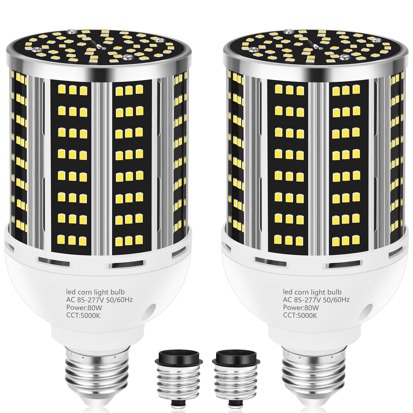 80W 2 pack LED Corn Light Bulb(800W Equivalent ),Commercial Grade DayLight 5000K E26/E39 10500LM Medium Mogul Base LED Lamp,Large Area Lights For Outdoor Indoor Garage Warehouse Factory Bay Light