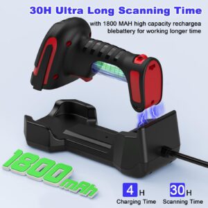 Industrial 2D Bluetooth Barcode Scanner with Charging Base,Bluetooth & 433MHz Wireless 2-in-1 1968ft Transmission Distance,Auto-scanning Available,Support on DPM Code