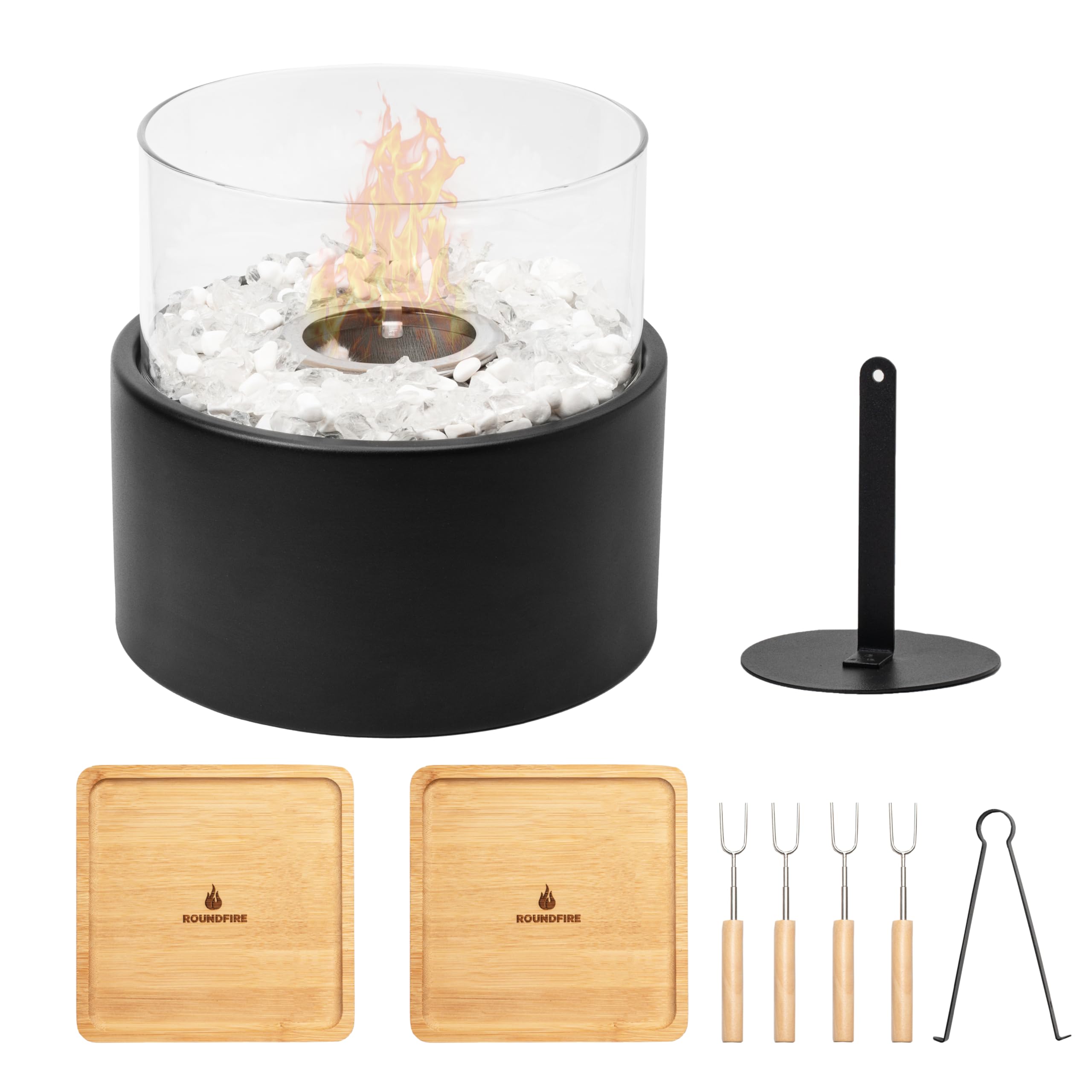 Roundfire Halo - Tabletop fire Pit with Smores Kit - Ethanol Fire Pit, Fire Bowl, Table Top Fire Pit, Mini Personal Fireplace for Indoor & Garden - Gifts for Men Women Housewarming Birthday