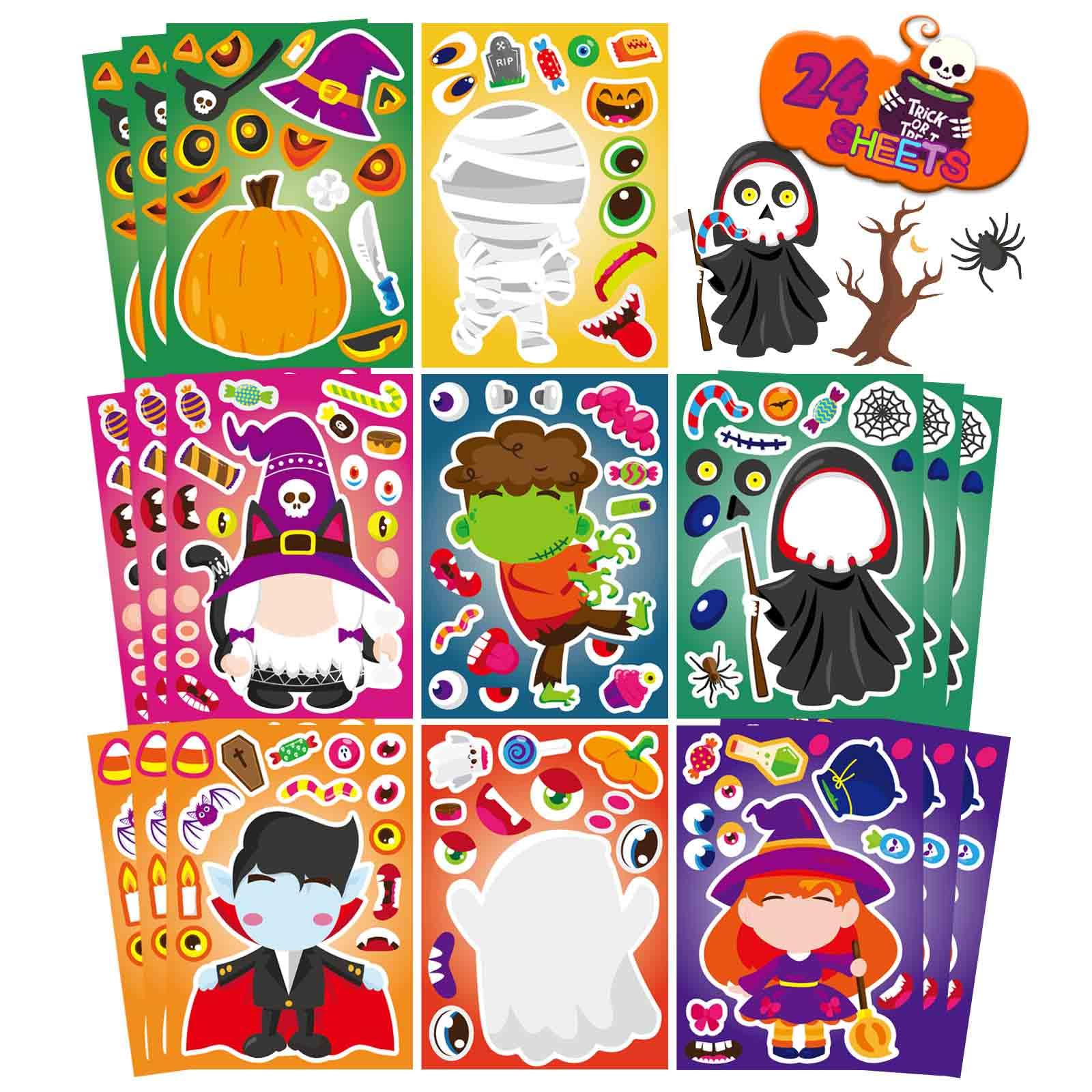 24 PCS Halloween Make-a-face Stickers Halloween Characters Stickers for Kids Make Your Own Halloween Stickers Halloween Crafts Halloween Party Favors Stickers Trick or Treat Party Game Activities