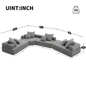 Merax 6-8 Seat Oversized Modular Sectional Sofa with Comfy Throw Pillows Luxury Boucle Floor Couch for Living Room, Apartment, Spacious Foam-Filled, Free Combination, No Assembly Required, Gray