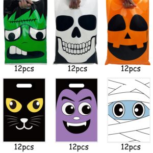 AouEtnay 72 Pcs Large Halloween Goodie Bags Halloween Candy Treat Bags, Trick or Treat Bags, Halloween Party Favors and Event Party Supplies