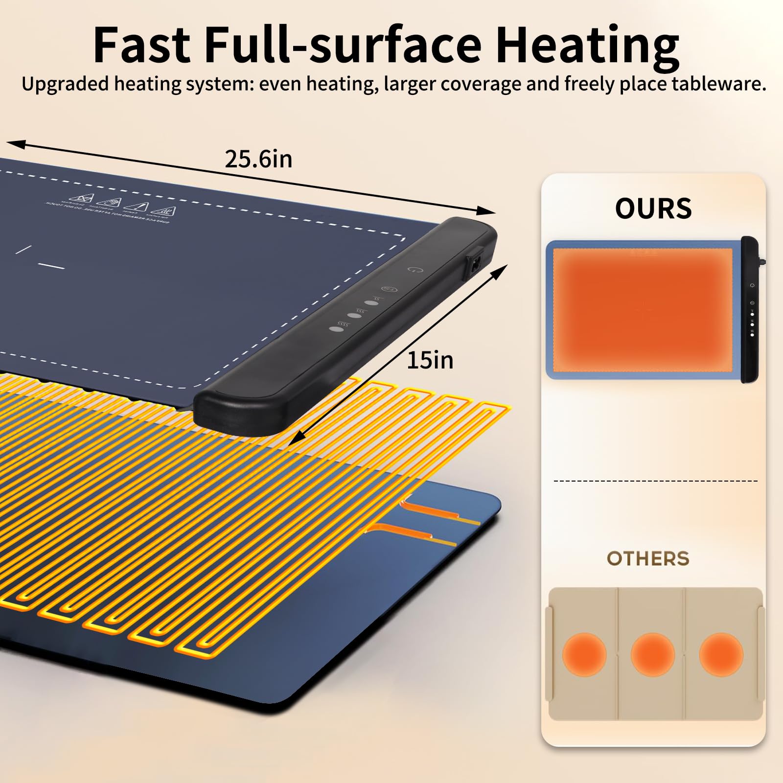 Food Warming Mat: Silicone Electric Warming Tray, Food Warmers for Parties Buffet - Full Surface Heating, 3 Temperature Settings, Foldable, Food Heating Mat for Gatherings, Family, Everyday Use