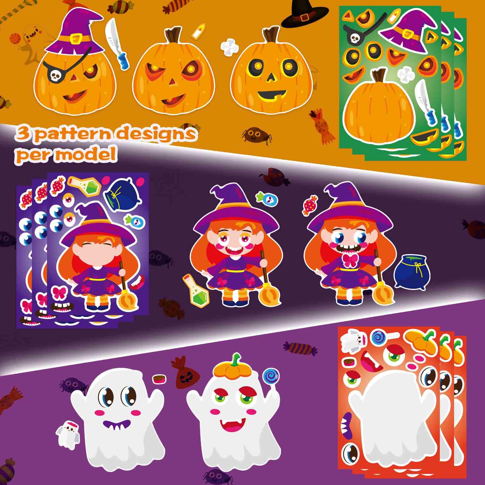 24 PCS Halloween Make-a-face Stickers Halloween Characters Stickers for Kids Make Your Own Halloween Stickers Halloween Crafts Halloween Party Favors Stickers Trick or Treat Party Game Activities