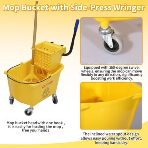 Commercial Mop Bucket with Side-Press Wringer for Floor Cleaning, Restaurants, Offices, and Janitorial Use, 35 Quarts, Yellow,Including One Commercial Mop