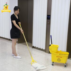 Commercial Mop Bucket with Side-Press Wringer for Floor Cleaning, Restaurants, Offices, and Janitorial Use, 35 Quarts, Yellow,Including One Commercial Mop