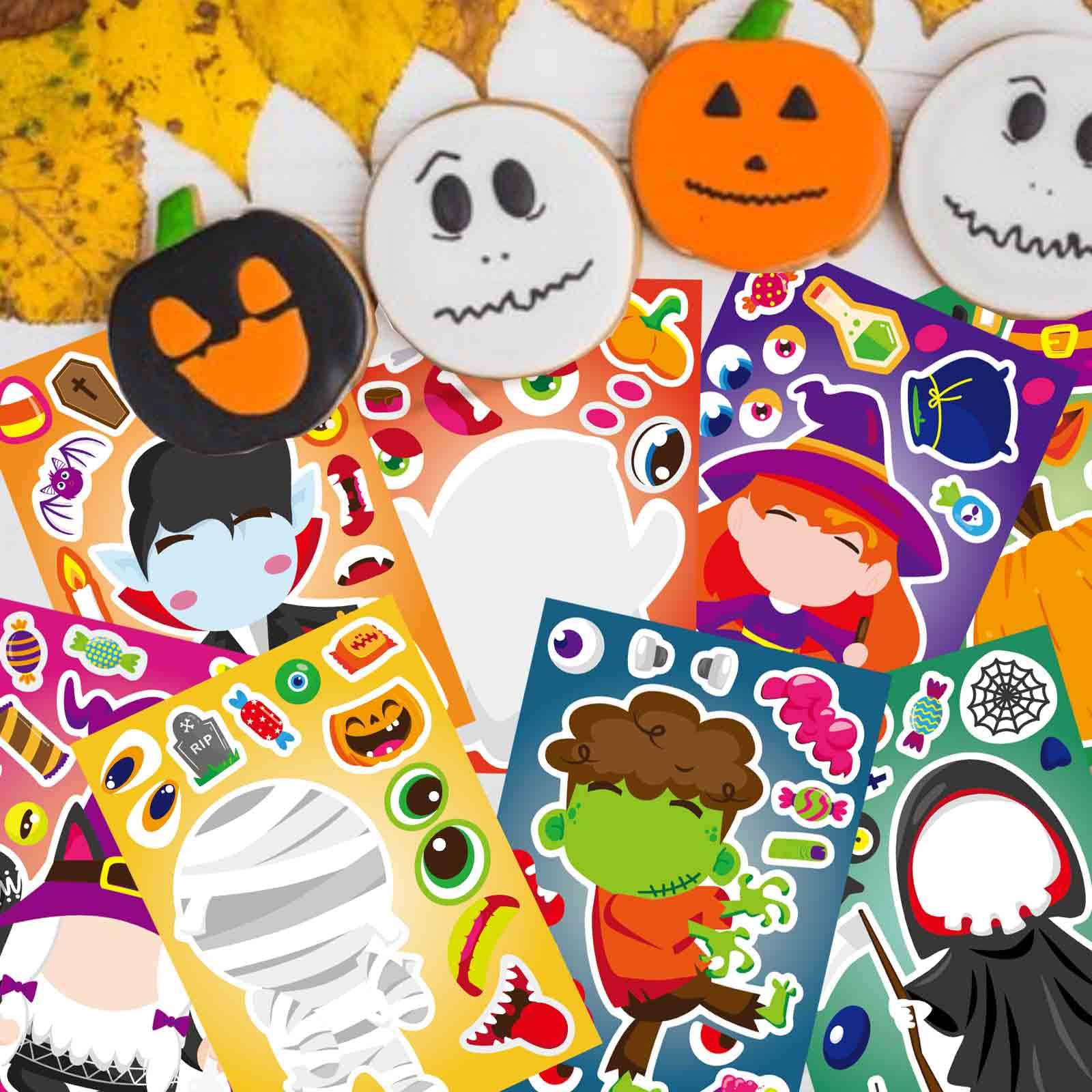 24 PCS Halloween Make-a-face Stickers Halloween Characters Stickers for Kids Make Your Own Halloween Stickers Halloween Crafts Halloween Party Favors Stickers Trick or Treat Party Game Activities