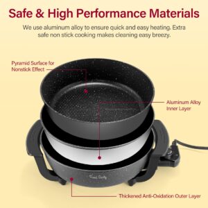 Food Party Electric Hot Pot Skillet Hotpot Pot Electric Cooker Shabu Shabu Pot 110V Non-Stick 6L BPA FREE Fondue Chinese Hot Pot