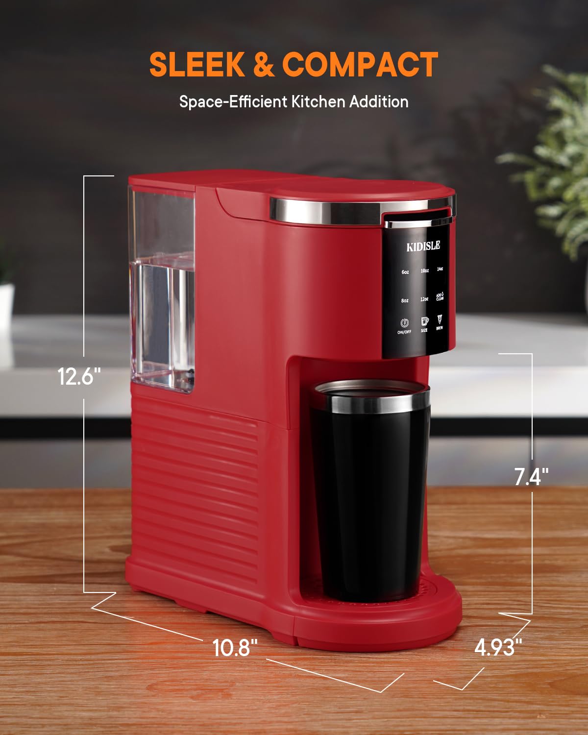 KIDISLE Single Serve Coffee Machine, 3 in 1 Pod Coffee Maker for K Cup Pods & Ground Coffee & Teas, 6 to 14oz Brew Sizes, with 40oz Removable Water Reservoir, Descale Settings, Red