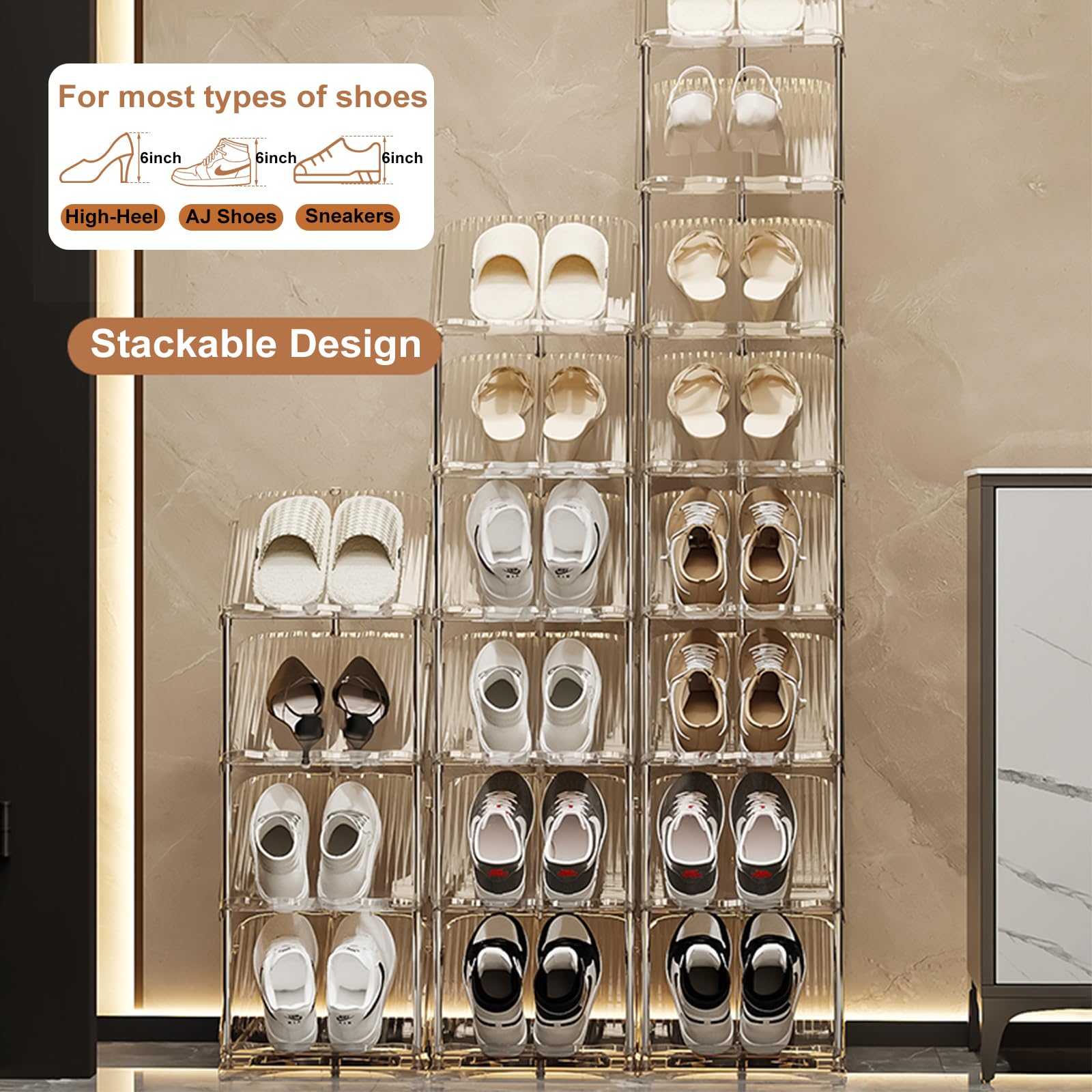 GIUNJOE Vertical Clear Shoe Rack Organizers 6 Tiers Small Narrow Space Saver Shoe Rack Slanted Slim Shoe Shelf 45 Degree Shoe Stand Holder Storage for Closet Cabinet Enteryway Zapatera para Closet