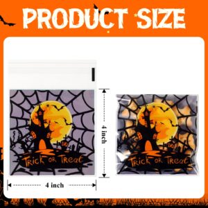 HiloPack 4"x4" Halloween Treat Bags - 50Pcs Self Adhesive Cookie Bags Halloween Candy Bags Halloween Goodie Bags Trick or Treat Goodie Bags for Halloween Party Favor Supplies Decorations (Gift Bags)