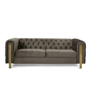 Merax Comfy 3-seat Sofa with Tufted Back and Arm and Gold Iron Legs, Modern Couch for Living Room, Bedroom, Apartment, Office, Gray