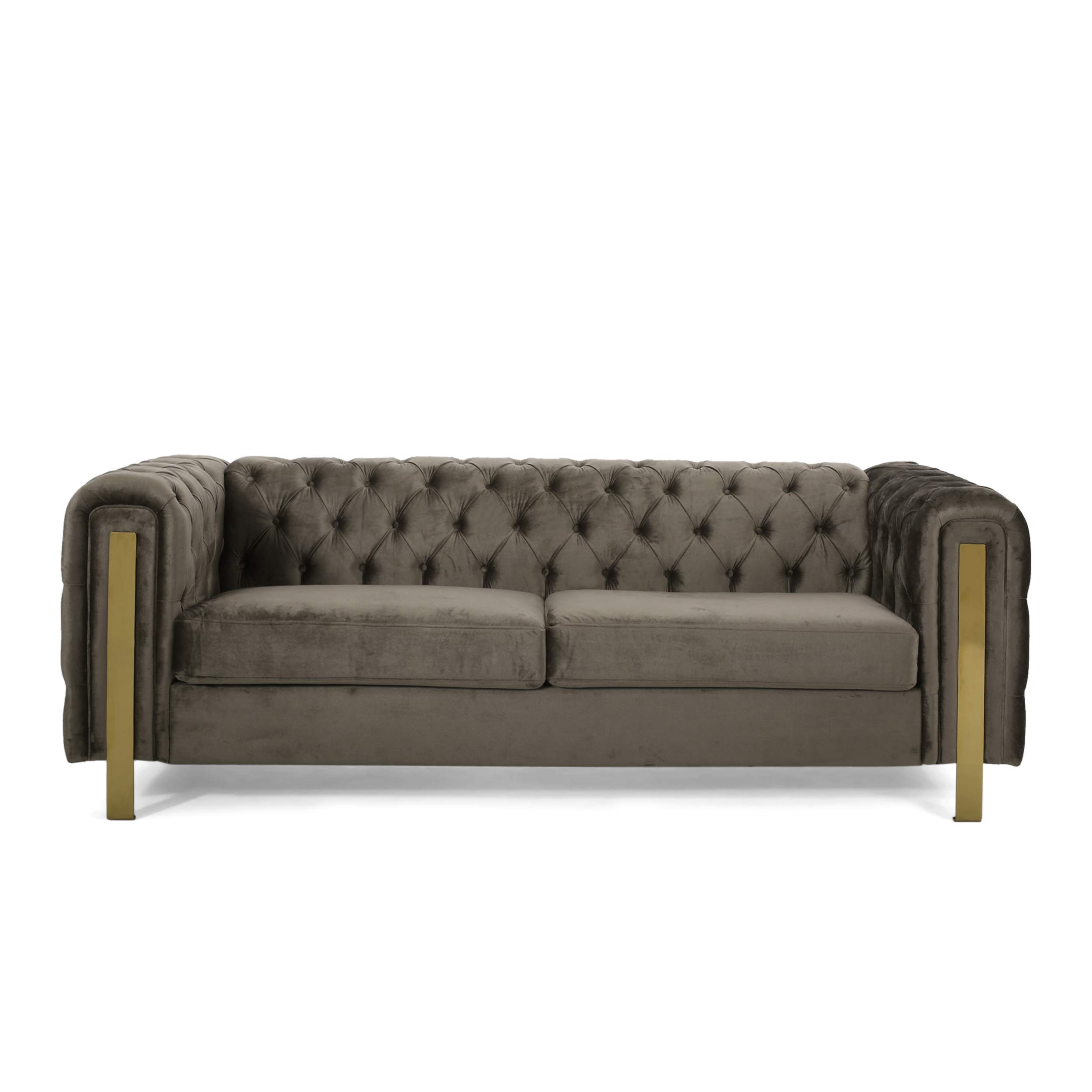 Merax Comfy 3-seat Sofa with Tufted Back and Arm and Gold Iron Legs, Modern Couch for Living Room, Bedroom, Apartment, Office, Gray