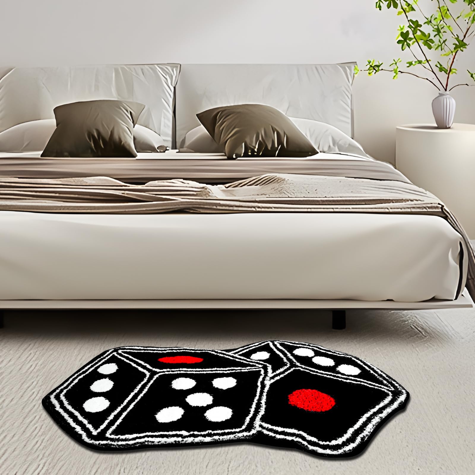 Dice Rug, Cool Dice Decor Mat, Unique Aesthetic Retro Small Area Rugs, Machine Washable Non-Slip Tufted Dice Rugs for Bathroom Bedroom Kitchen Y2K Room Decor (31.5" X 47.2" Black)