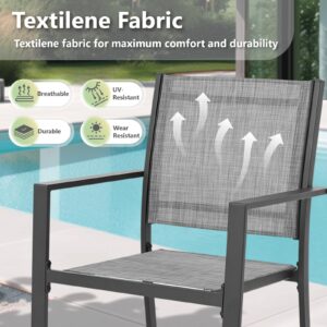 Olaterior Patio Dining Chairs, Outdoor Dining Chair Set of 2, Stackable Outdoor Chairs, All-Weather Textilene Chair with Armrest, Modern Sling Patio Furniture Chair for Lawn Deck, Pool, Mixed Grey