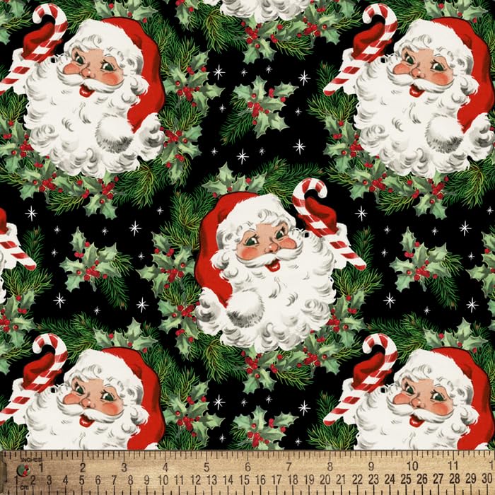 David Textiles Christmas Santa Claus Wreaths Cotton Fabric by The Yard