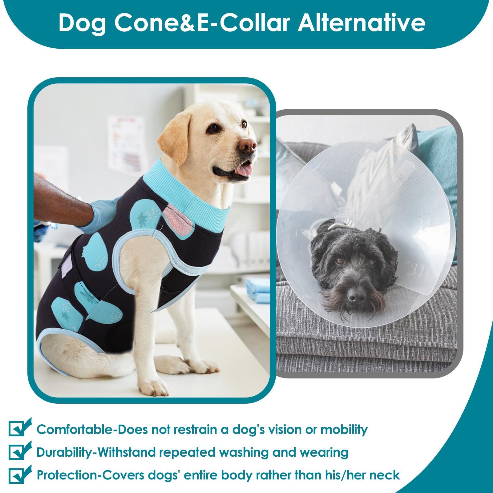 AOFITEE Dog Recovery Suit, Soft Recovery Suit for Female Male Dogs, Anti-Licking Dog Onesie for Abdominal Wounds, Dog Surgery Recovery Suit After Spay Neuter, Substitute Cone & Collar Dog Bodysuit, M